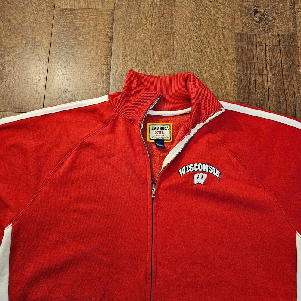 J America Wisconsin Badgers Full Zip Track Jacket XXL Red White NCAA College